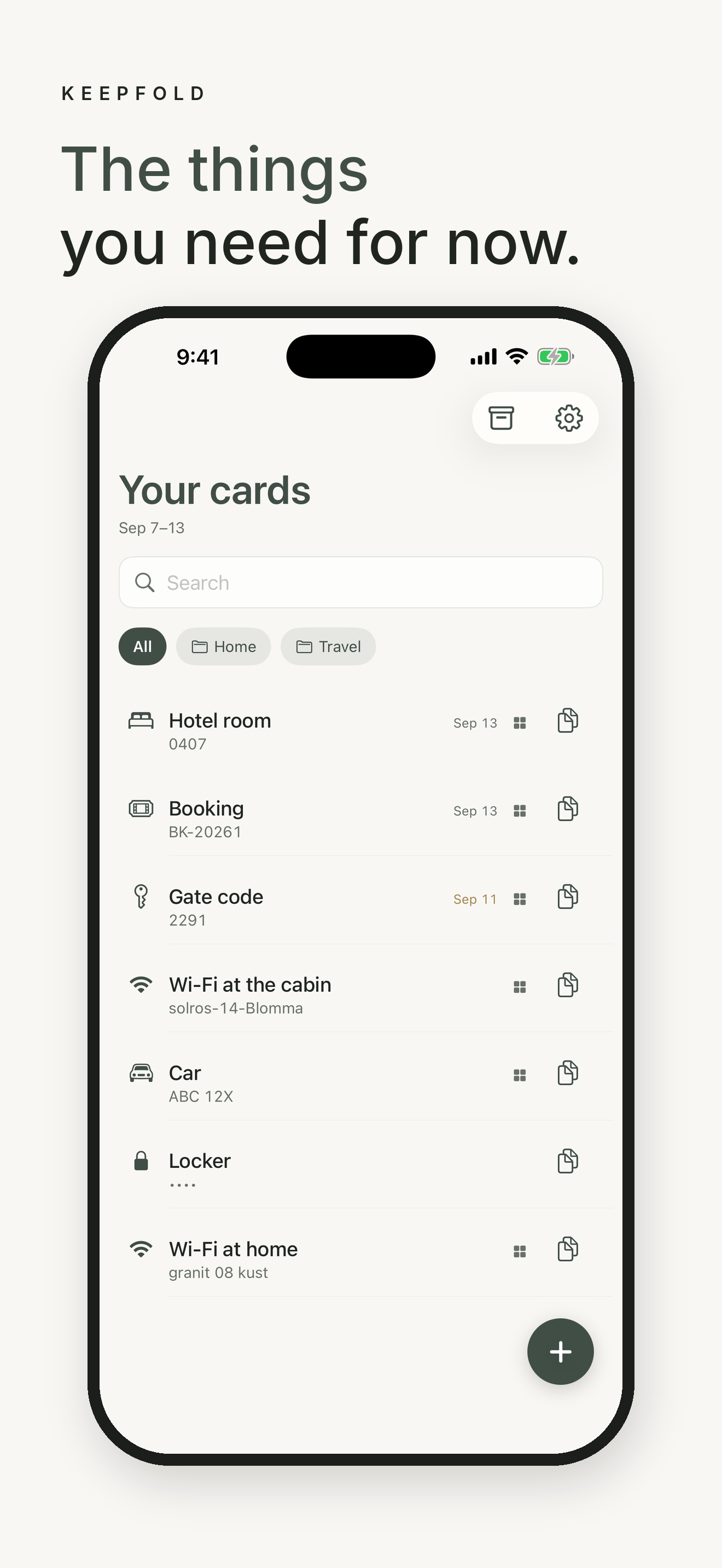 The card list with three cards