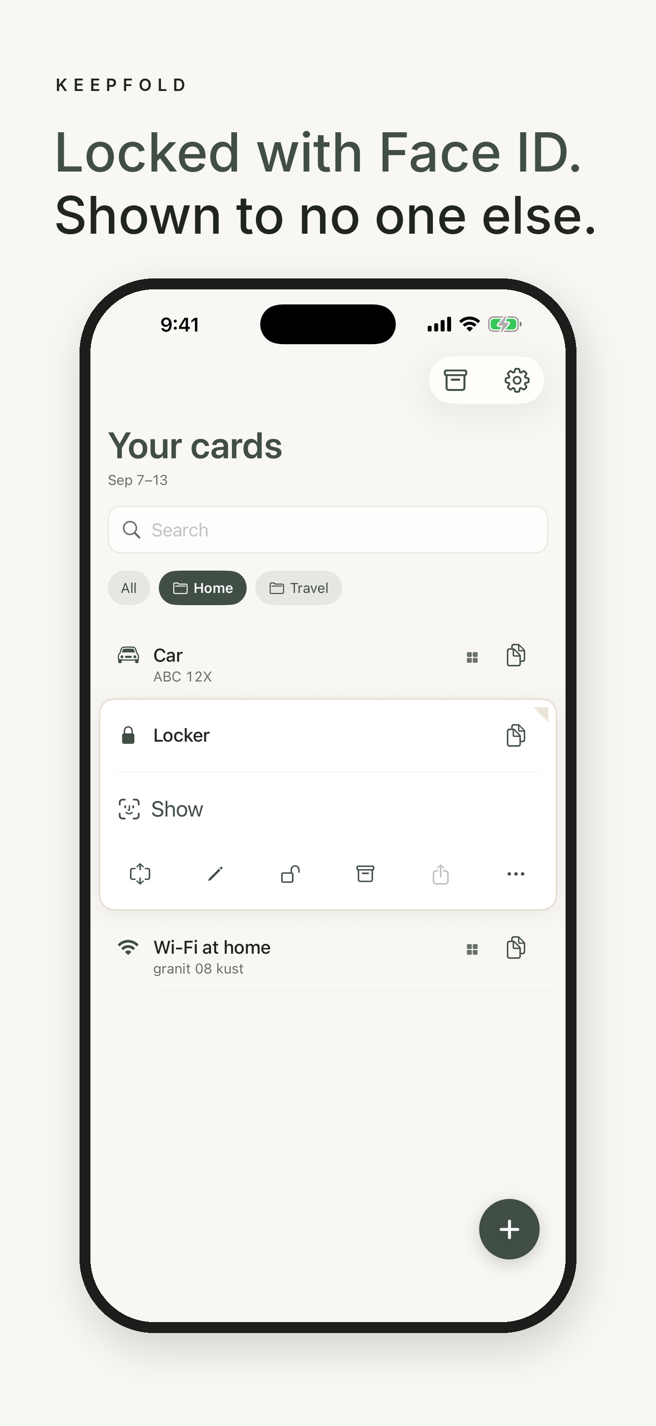 A locked card with dots and Face ID